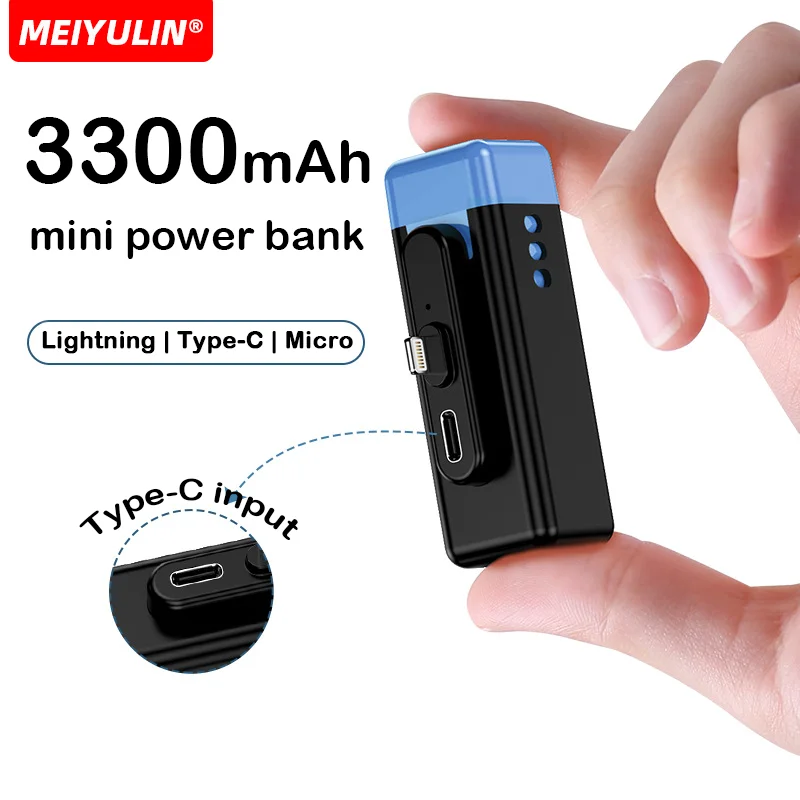 

Portable Mini Power Bank Fast Wireless Charger Type-C External Spare Battery 3300mAh Small Powerbank For iPhone Samsung Xiaomi