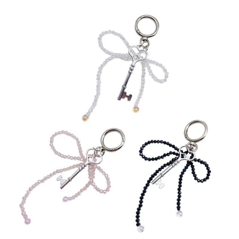 Fashionable Phone Charm Unique Bowknot Keychain Vibrant Beaded Pendant Keyring Ornament Accessory for Purse Bag