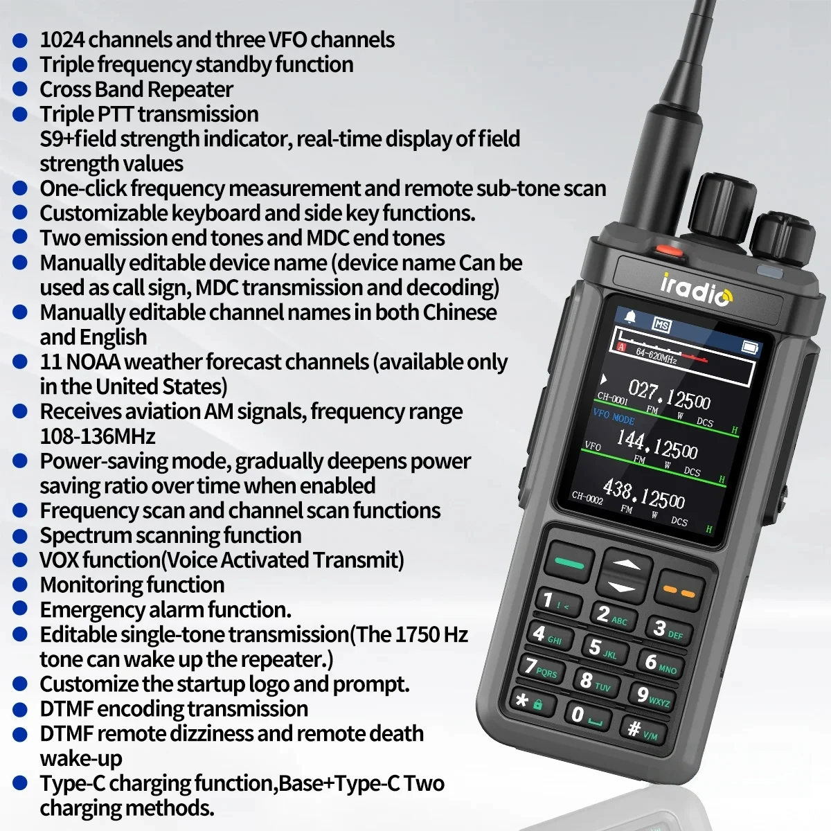 

Walkie Talkie 10W Iradio UV-98 PLUS Multi Band AM FM SW CB SSB HF 2.4"large Scree Long Range Ham Radio With Programming Cable