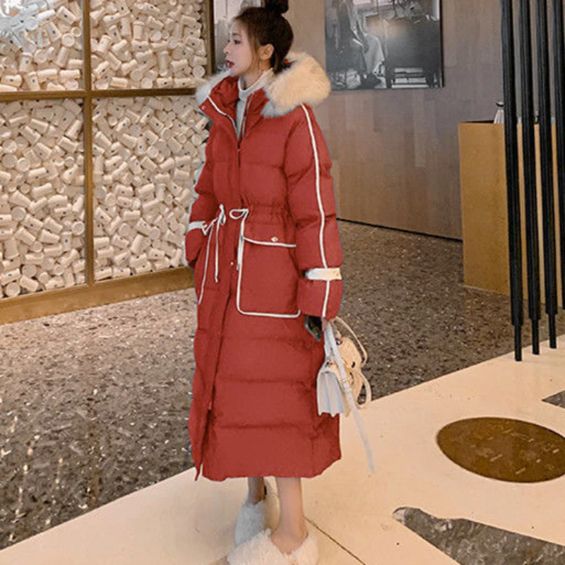 2023 neue Frauen Daunen Baumwoll mantel Winter jacke weibliche lange lose Parkas dicke warme Outwear Kapuze Mode Outcoat