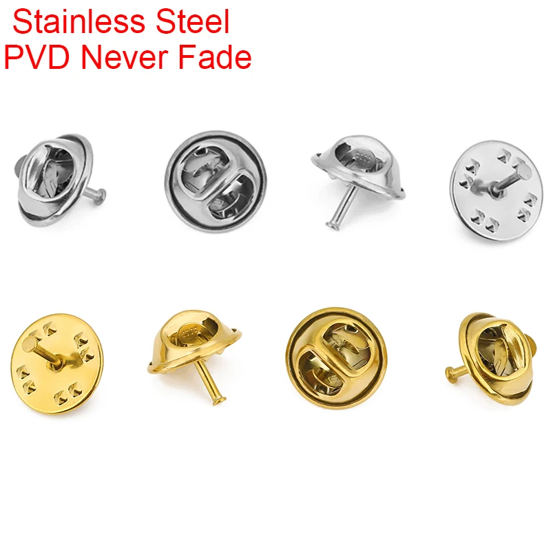 10sets Stainless Steel Brooch Base Holder Badge Lapel Buckle Never Fade PVD Locking Pin Back Butterfly Clasps Jewelry Making