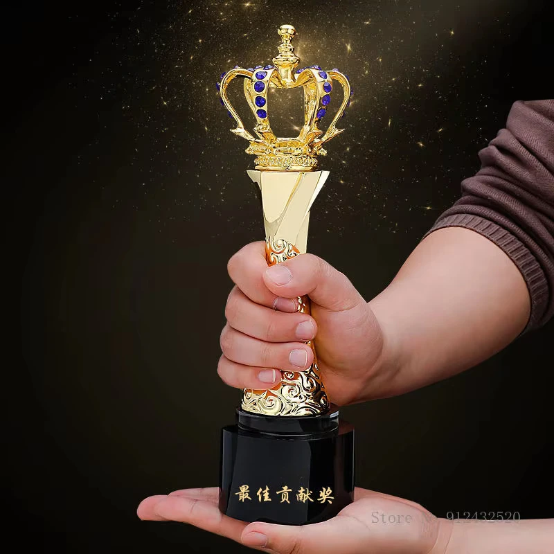 Customized Crown Trophy, Gold, silver, copper Cup, Excellent Staff Annual Meeting Event Awards, Sports, Reward Competitions, 1Pc