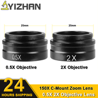 YIZHAN 2X 0.5X Microscope Auxiliary Lens Objective Suit For 25mm 150X C-mount Lens Microscope Eyepieces Zoom In Out Tools 1000mm