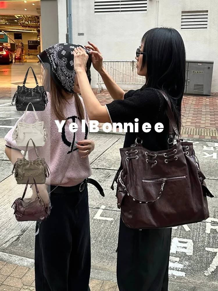 

Deinet Large Capaci Tote Bag Rivet Motorcycle Single oulder Bag Commuter Bag Vintage Artistic Sle ex Daily Use