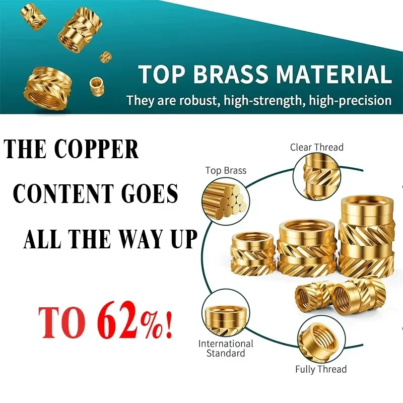 100/10 قطعة يسيح بالحرارة مخرش الموضوع النحاس إدراج الجوز M1/M1.2/M1.4/M2/M2.5/M3/M4/M5/M6/M8 أنثى الخيوط تضمين إدراج