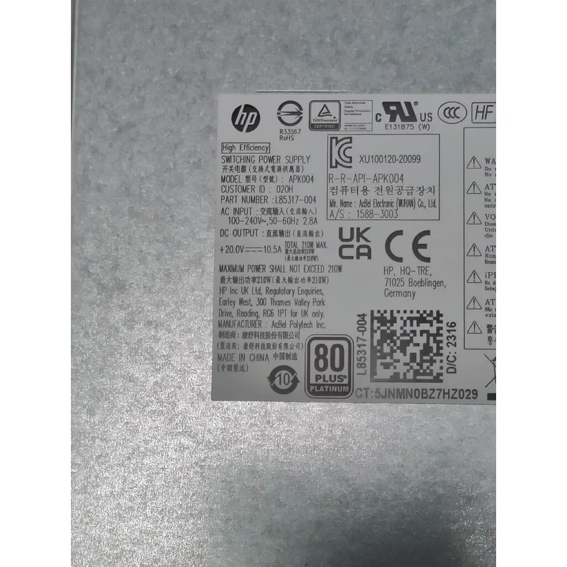 for HP 800 G6 All in One PSU Genuine for HP 210W Power Supply Unit