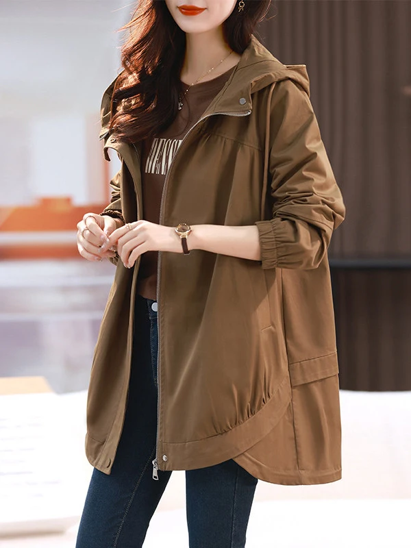 

Brand Outlet Women's Long Coat Spring Autumn Stylish European Size Large plus Size Outerwear Hooded Zipper Closure Color