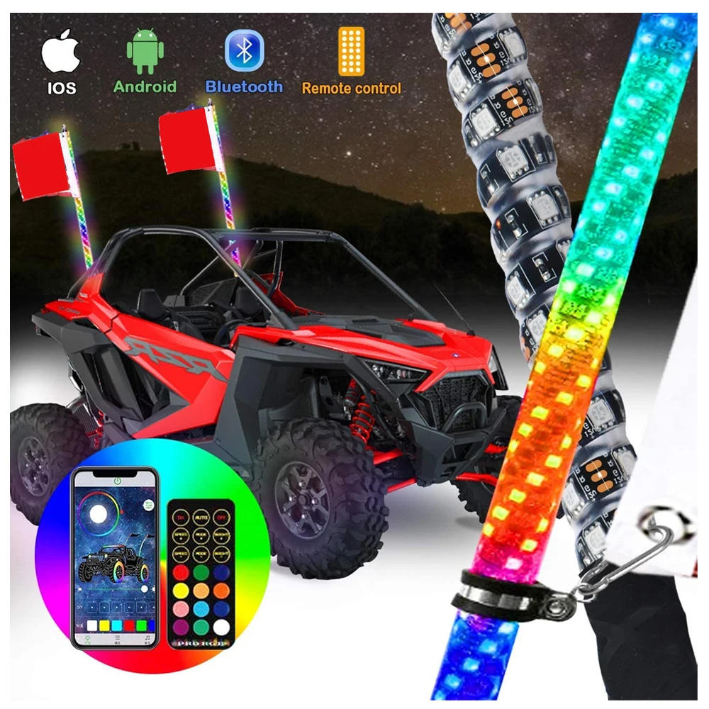 

Universal Antennas for Truck Rgb Chasing Flag LoyoLights Antena Led Whip Light Flexible Atv 4X4 Whips Lights Utv Atv Accessories