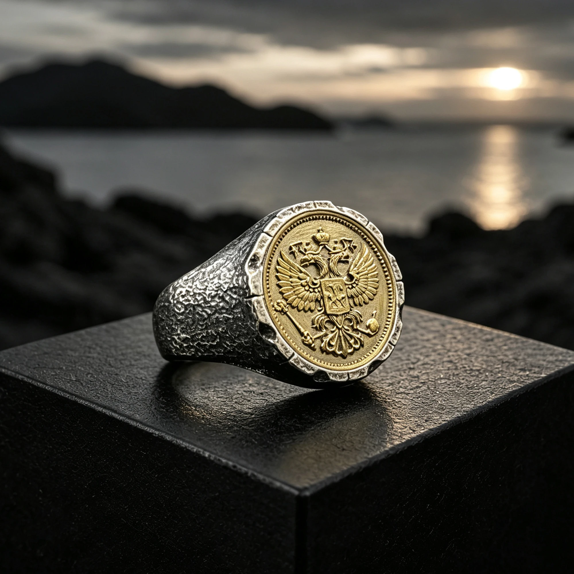 Cincin dengan Motif Elang Dua  - Mens Signet Ring ulasan dan harga