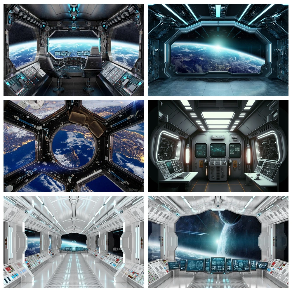 

Universe Space Station Capsule Spaceship Astronaut Photography Backgrounds Boy Birthday Starry Sky Backdrops For Photo Studio