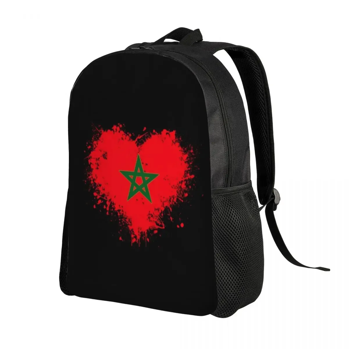 3D Print Morocco Flag Heart Backpack Moorish Moroccan Patriotic College School Travel Bags Women Men Bookbag Fits 15 Inch Laptop