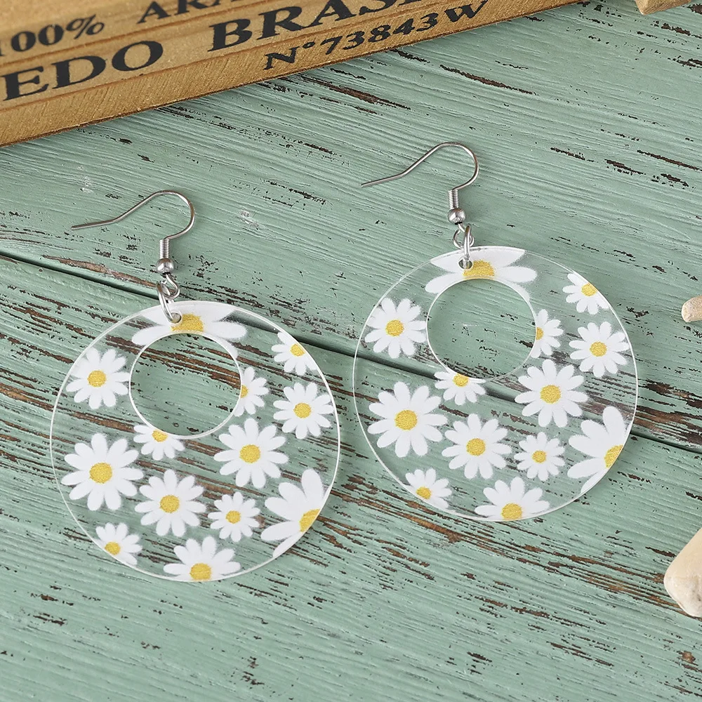 New Rural Style Small Daisy Earrings Geometric Circular Hollow Double-sided Transparent Acrylic Earrings Eefreshing Earring Gift