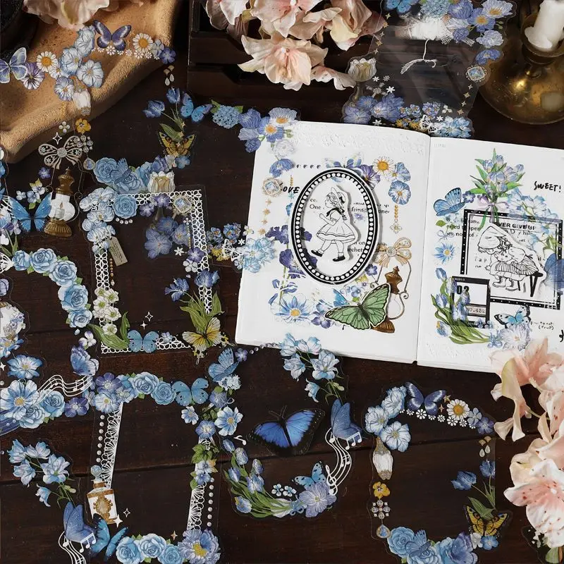 MOHAMM  10 Sheets PET Waterproof Sticker Flower Frame Pack Vintage Hand Curtain Material