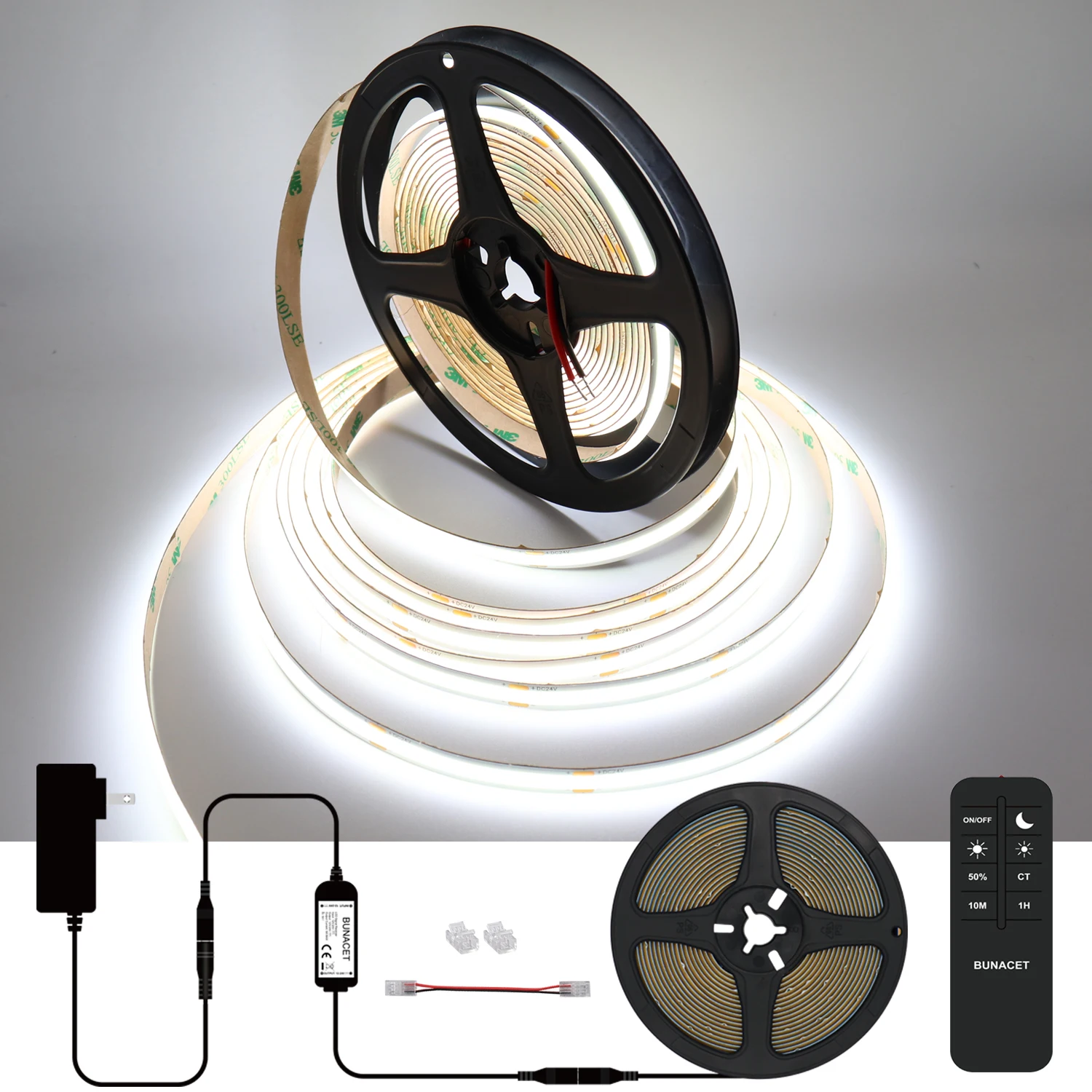 20ft 6M COB LED Strip Light 6500K Bright White LED Strip Lights with Remote Control 24V Dimmable with LED Tape for Bedroom Bar