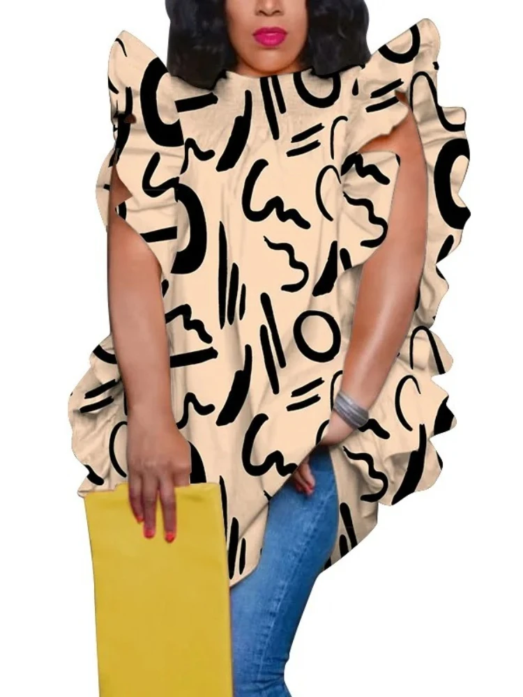 

Plus Size African Clothes for Women XL-5XL Fashion Summer Sleeveless Printing Polyester Tops Dashiki Africa Clothing Outfits