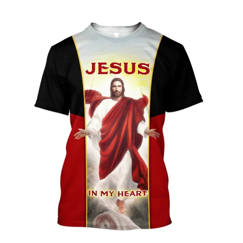

Men's and women's Jesus Christ short sleeved T-shirts, round neck, 3D printed pattern, American feel, worship, church attire, sw