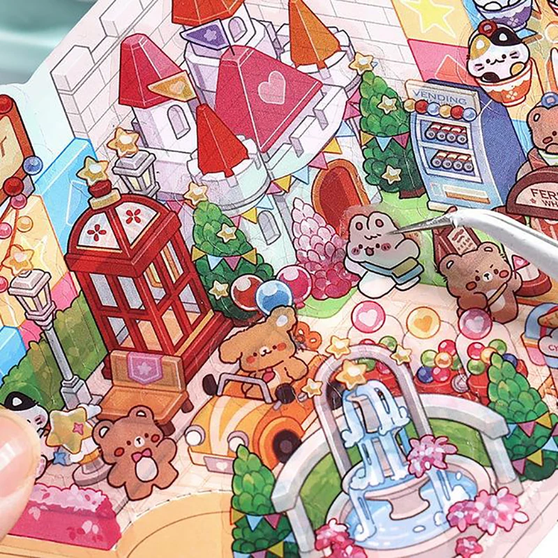 1Set Cute Cartoon Pocket Diy Scene Landscaping Decoration Sticker 2.5D Landscaping Stickers Creative Visual Stacking Stickers