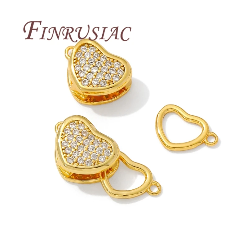 18K Gold Plated Heart Clasp CZ Paved Love Pearl Necklace Clasp with Loops For Jewelry Making DIY Bracelet Connectors Findigns