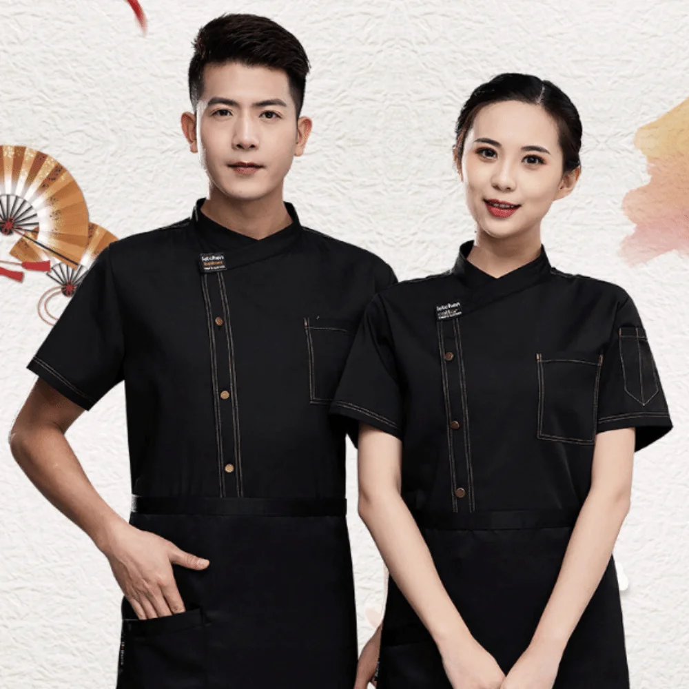 Breathable Mesh Chef Uniform Thickened Short-sleeved Chef Work Clothes Black Wear Resistant Kitchen Cook Shirts Canteen