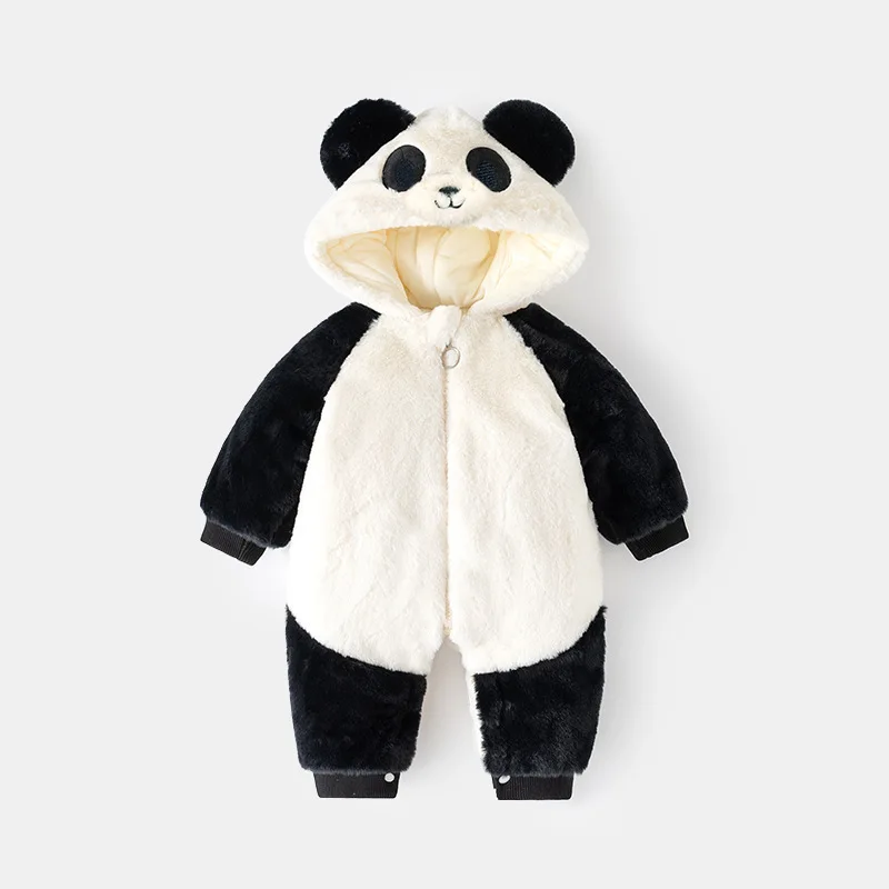 Baby fleece-lined go out winter outfit thickened clothing crawling clothes children panda  Romper