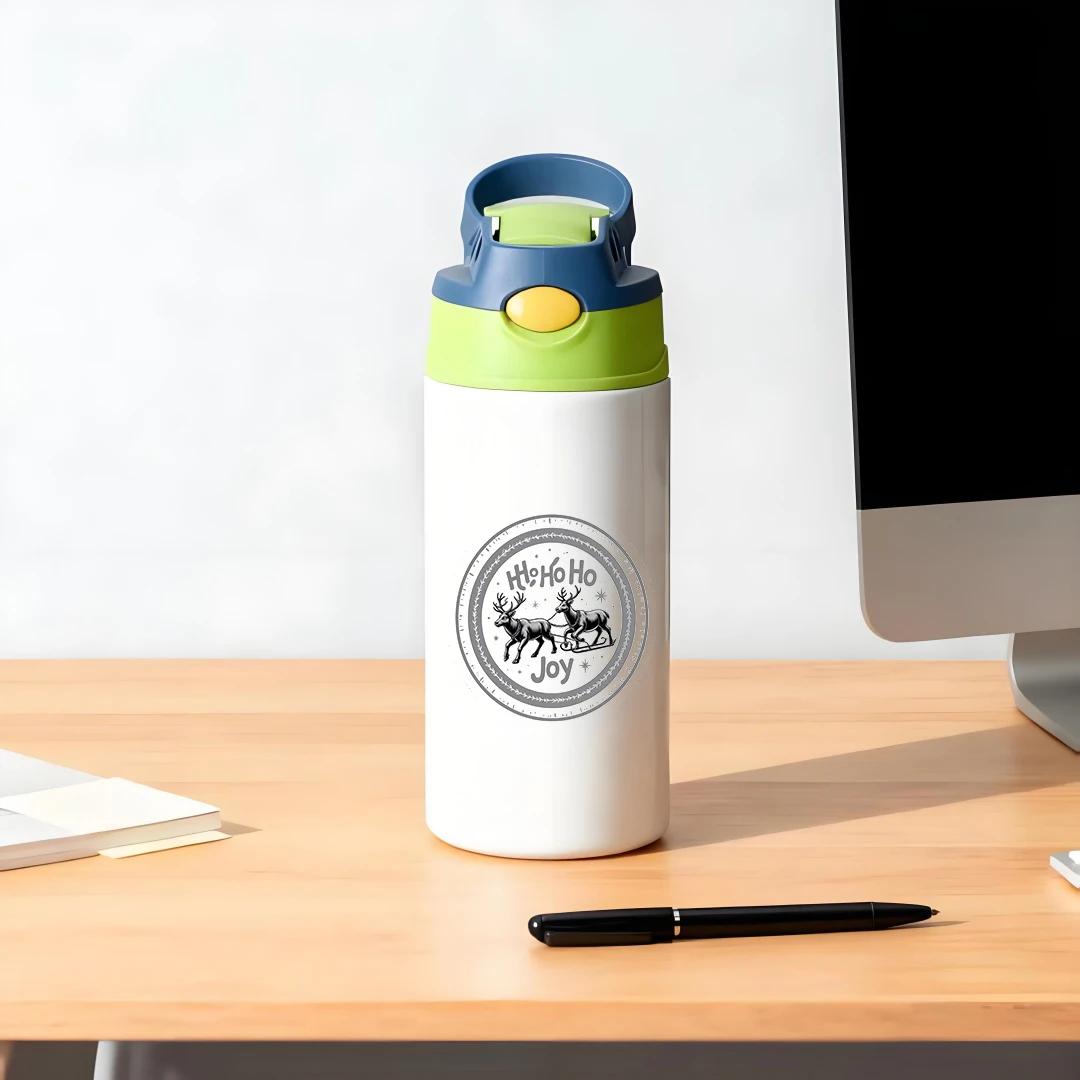304 stainless steel thermal cup  cute reindeer Christmas theme  childrens straw cup Ho Ho Ho Joy Christmas gift Warm winter Hap