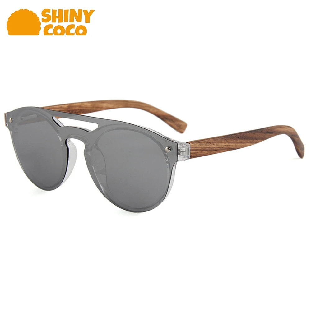 

ShinyCoCo Luxury Brand Frameless One Piece Mirror Double Beam Wooden Leg Polarized Sunglasses Uv Blocking Glasses