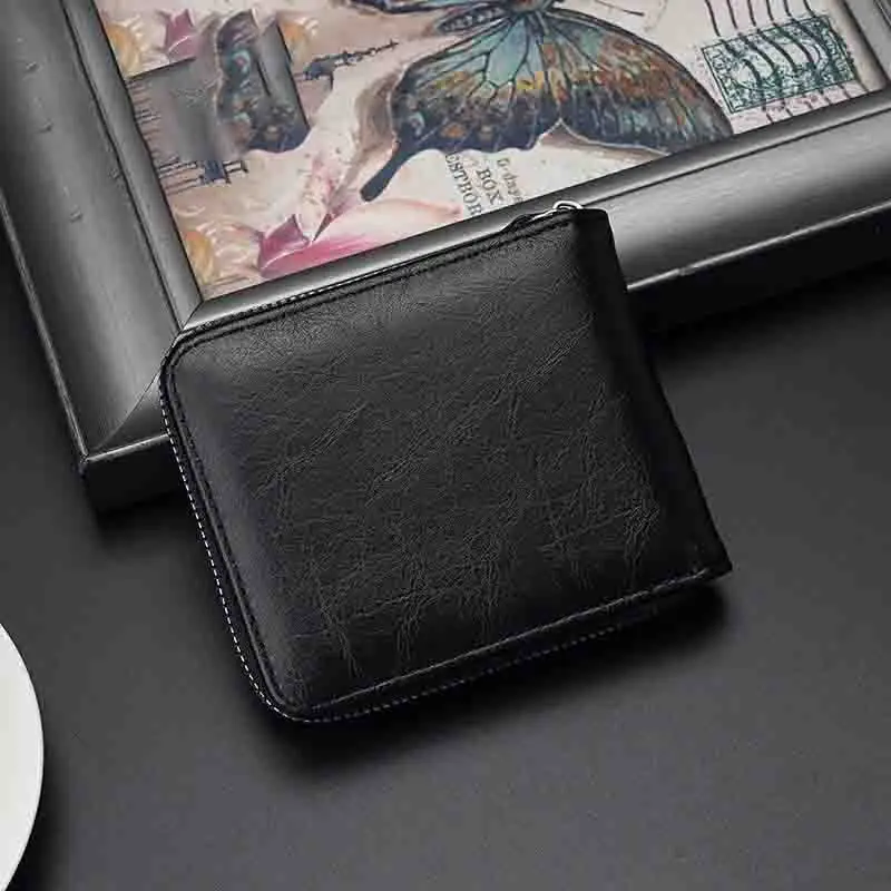 محفظة جلدية من الجلد الطبيعي حقيبة نقود بسحاب محفظة رجالية بسيطة لهدايا أعياد الميلاد وحمل يومي