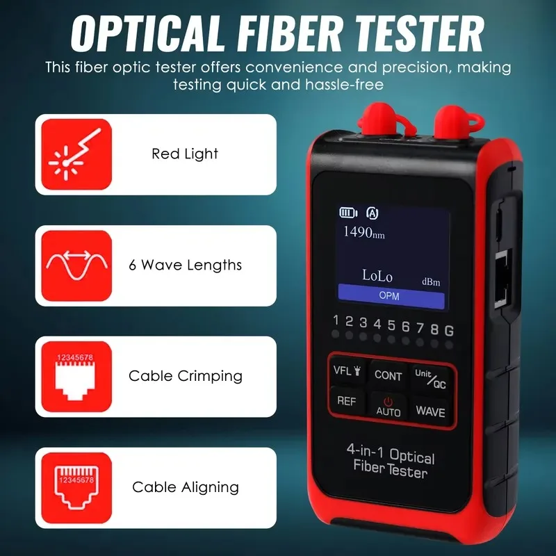 Optical Fiber Power Meter with Visual Fault Locator (VFL) | High definition color LCD for FC/SC/ST connectors | Network Cable