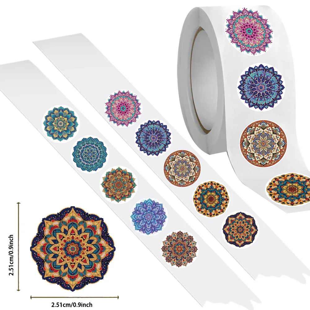 500Pcs Mandala Stickers Roll Vintage Bohemian Floral Decals Waterproof Aesthetic Decor for Laptop Phone Skateboard Scrapbook