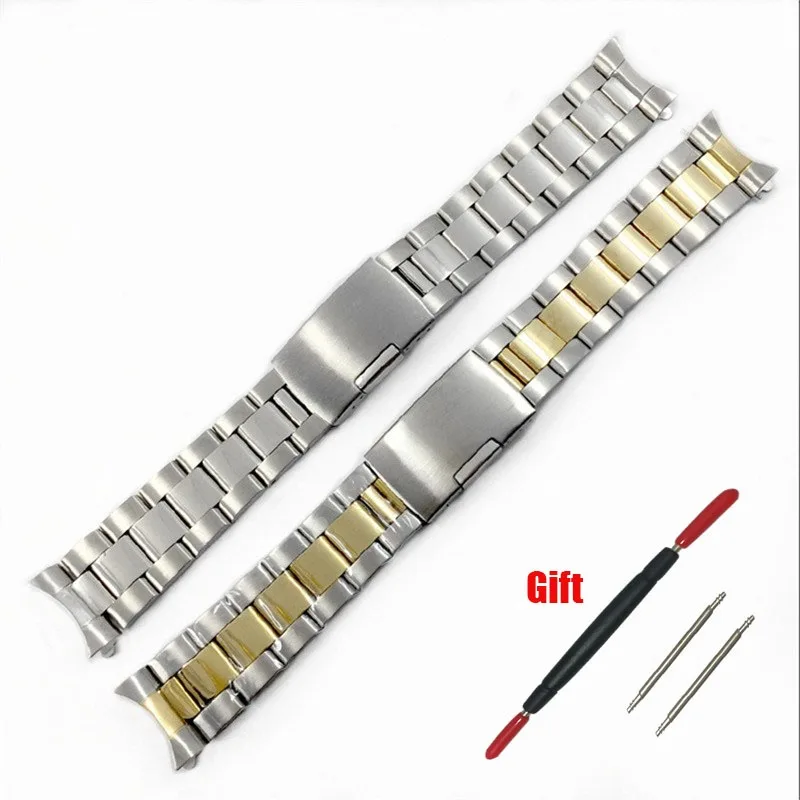 

18mm 19mm 20mm 22mm 24mm 26mm Stainless Steel Silver Gold Black Oyster Universal Curved End Watch Straps Bands Bracelet