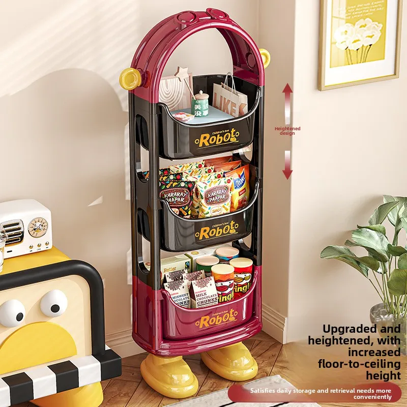 Floor Standing Multi-Layer Storage Cart Living Room Bedroom Nightstand Snack Toy Organizer Utility Handcart with Rack