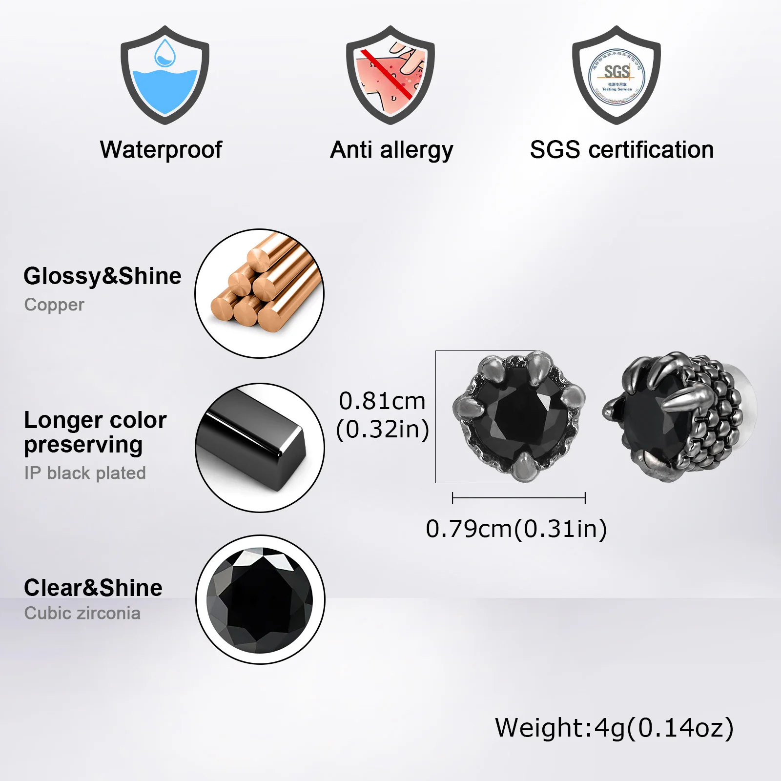 Vintage Dragon Claw Magnetic Ear Clip for Men,Punk Round Zircon Small Metal Earring,Cool No Ear Hole Jewelry Gift view 4