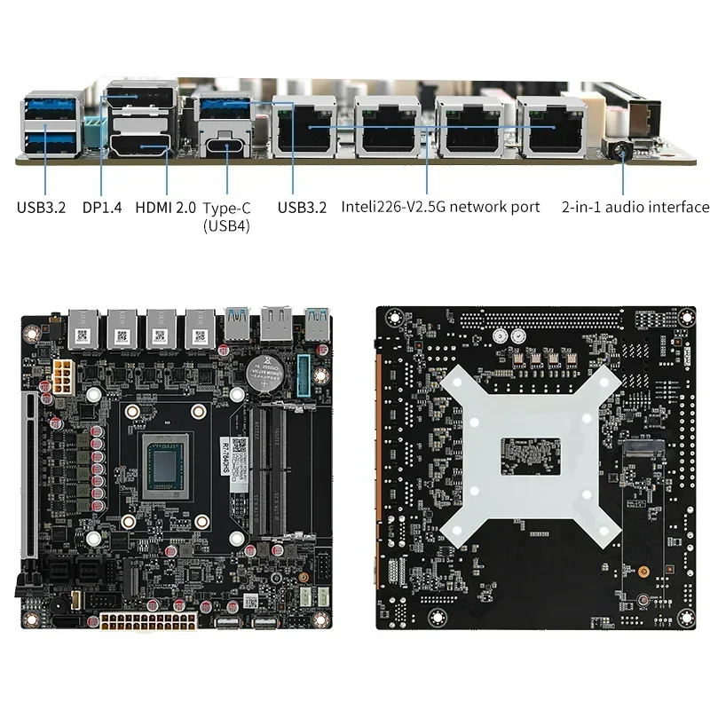 AMD Ryzen 7 8845HS 9-Bay NAS Motherboard 7940HS 9xSATA3.0 ITX Mainboard 17X17 USB4 4x i226-V 2.5G LAN 2xM.2 NVMe PCIE X16 2xDDR5