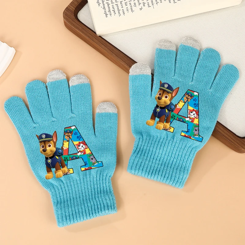 Guantes de punto Paw Patrol para niños y niñas, guantes de punto con estampado de letras de dibujos animados A-Z, accesorios cálidos de moda para invierno para niños