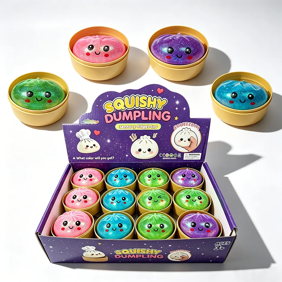 

Hot Mini Squishy Dumpling Realistic Bun Sensory Fidget Toys Colored Glitter Steamer Bun Decompression Ball Small Squeezable Toys