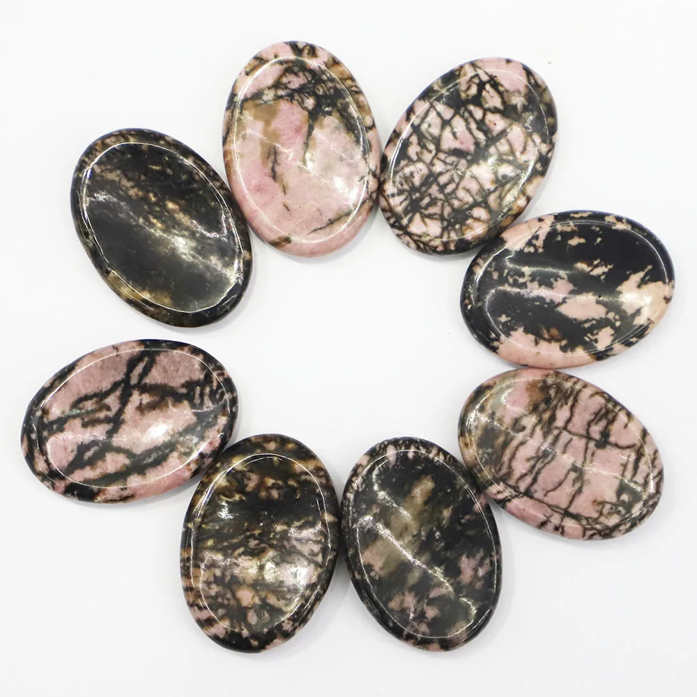 4pcs/lot Natural Rhodonite Stone Oval Thumb Massager Palm Energys Worry Therapy Diy Reiki Healing Meditation Spiritual Minerales