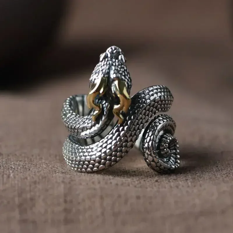 New Retro Style Python Ring Personalized Men's Open Ring Adjustable Ring