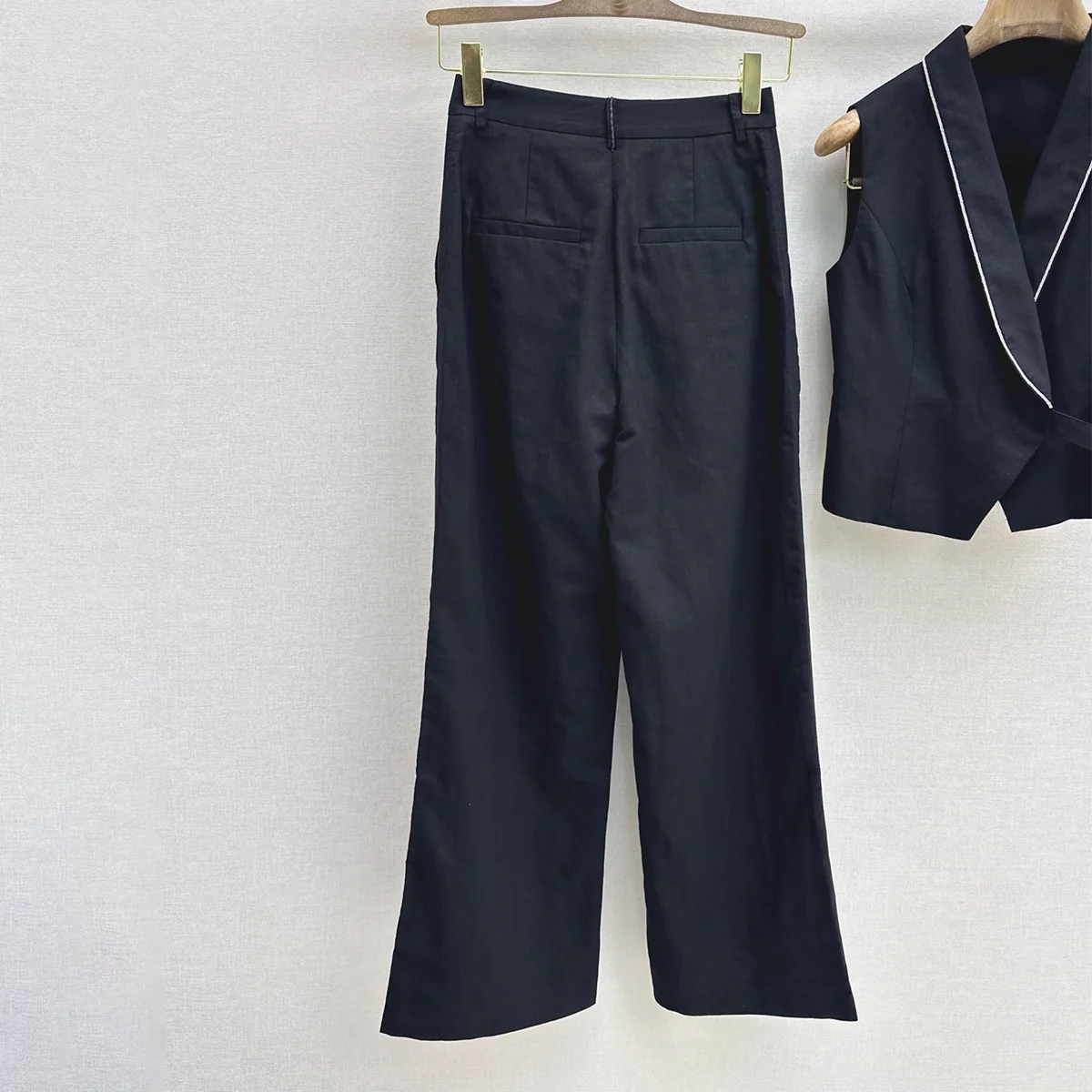 2026 high-quality women's short V-neck sleeveless vest high waisted cropped pants two-piece set--hb804