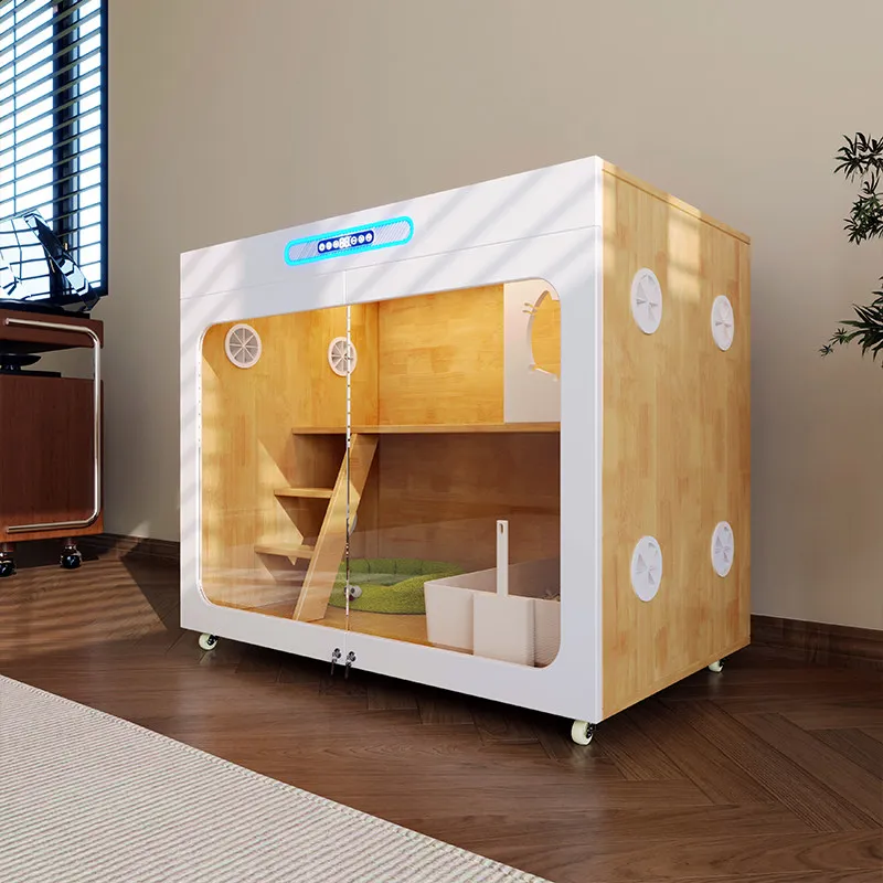 Smart  villa household cage fresh air heating system remote control cat nest solid wood three-layer cat cabinet M9