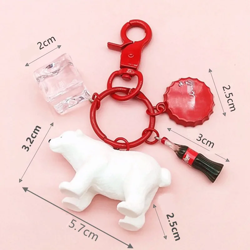 New Polar Bear Ice Cube Keychain Pendant cola Bottle Animal Car Key Chain Charm Bag Pendant Fashion Gift Key Rings K4219