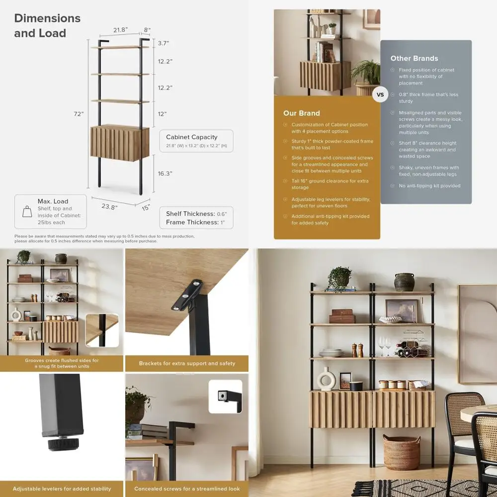 

3-Tier Wall-Mounted Bookshelf - Slim Storage Rack for Living Room and Bedroom