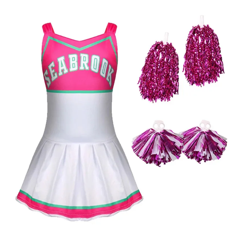 

Kids Halloween Costumes for Girls Zombies Addison Cheerleader Cosplay anime Clothes Set Fancy Cheer Camp Outfits Flower Ball