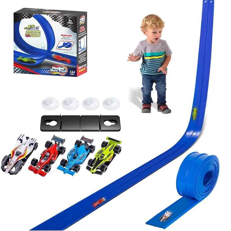 Rampa de coche de carreras Flexible, pista Flexible con ruedas, pista de atracción, trae 2 coches pequeños, juguete sensorial para niños para regalo de Navidad