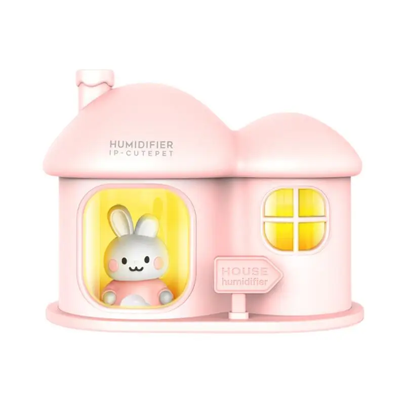 Humidifiers For Bedroom Ultra-Quiet Bunny House Shape Humidifier With Color-Change Light 300 Ml Capacity Humidifiers Portable