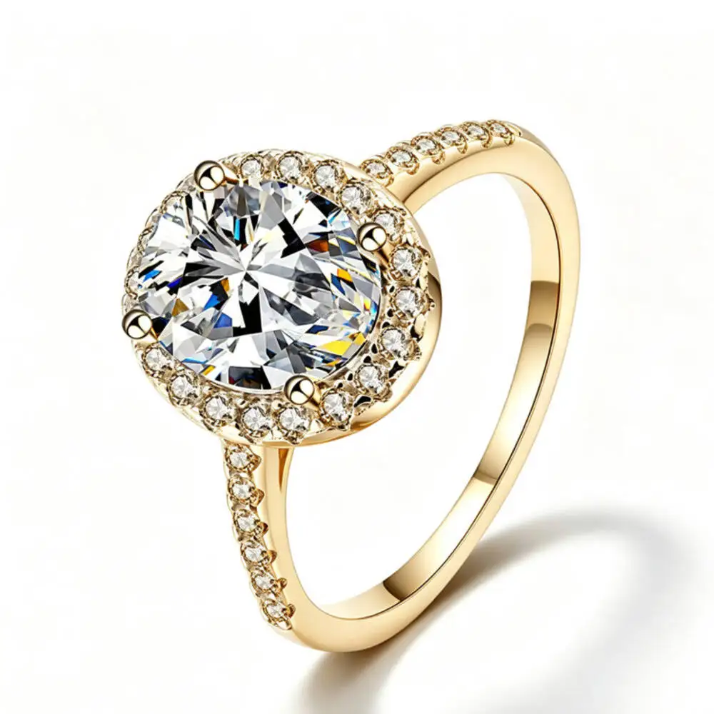 925 Sterling Silver Round FourProng Halo Ring D VVS1 Moissanite Multi Tone Romantic Engagement Fine Jewelry For Women