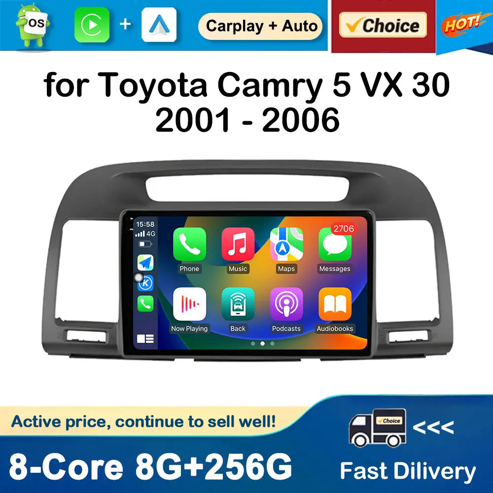 

for Toyota Camry 5 VX 30 2001 - 2006 GPS Navigation Android OS Car Radio Multimedia Player BT 4G Wireless Carplay Touch Screen