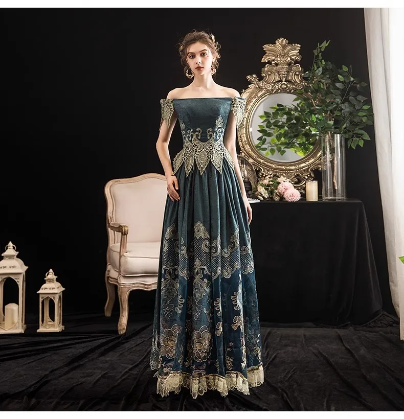원 숄더 유럽 코트 의상 파티 가장 무도회 볼 드레스 무대 우아한 복고풍 공연 의상 여성 Vestido Luxo Festa