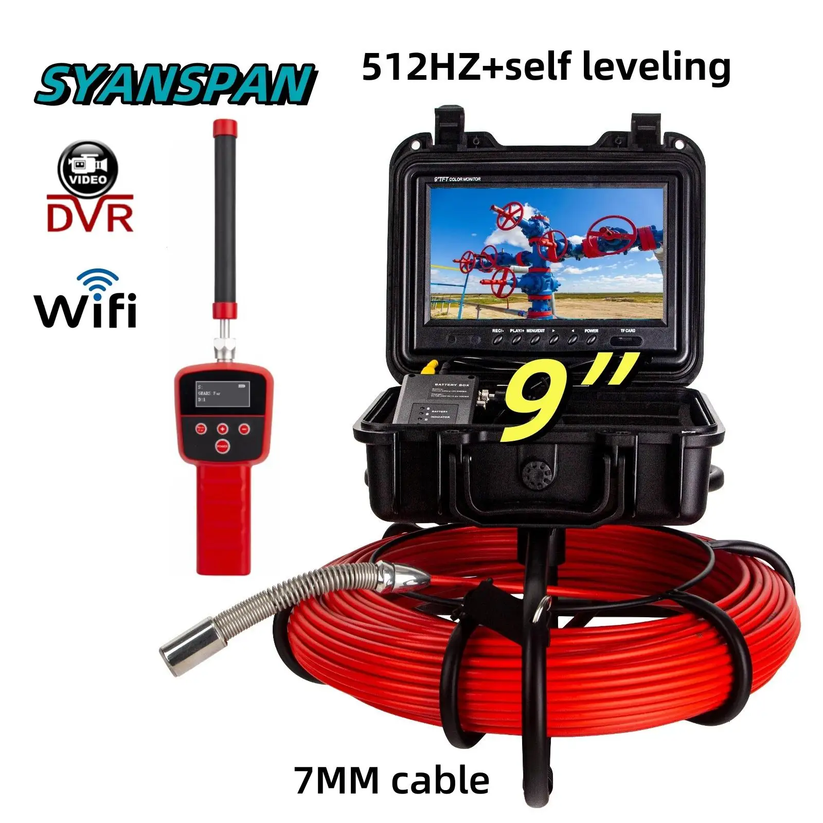 

Pipe Inspection Camera Self-leveling+512HZ Sonde+Locator/Receiver, Sewer Drain Endoscope 9Inch HD Screen 7MM Cable WIFI/8GB DVR