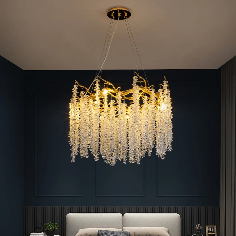 

Modern Led Crystal Tassel Chandelier Luxury Golden Hanging Lamp Home Decor Living Room Bedroom Restaurant Lighting Fixtures