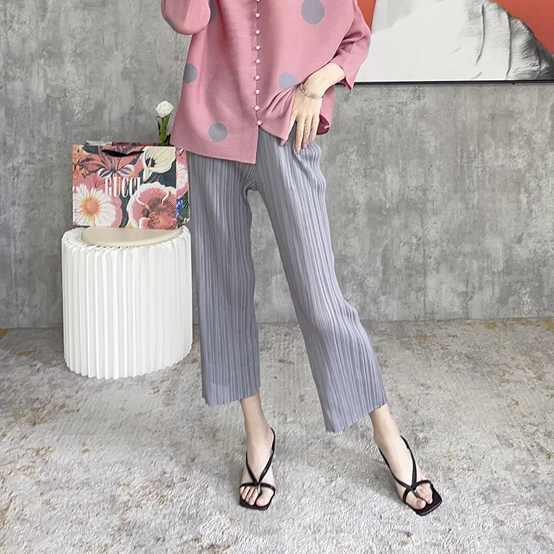 Miyake 2025, Freizeithose für Damen, Frühling und Sommer, einfache Stretch, locker drapiert, dünn, hohe Taille, plissiert, gerade Hose